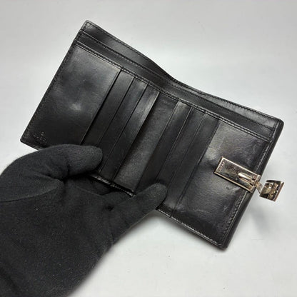 Gucci G Logo Compact Bifold Black Leather Wallet Card Slots Used