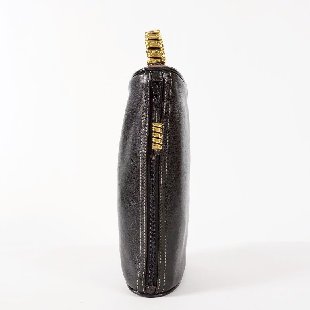 Rare LOEWE Velazquez Black Leather Hand Bag Clutch Gold Hardware Excellent