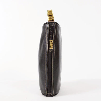 Rare LOEWE Velazquez Black Leather Hand Bag Clutch Gold Hardware Excellent