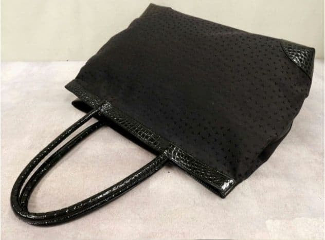 Tiffany & Co Canvas Crocodile embossed Black Leather Tote Bag Gold Hearware