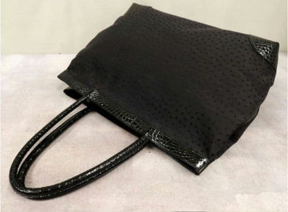 Tiffany & Co Canvas Crocodile embossed Black Leather Tote Bag Gold Hearware