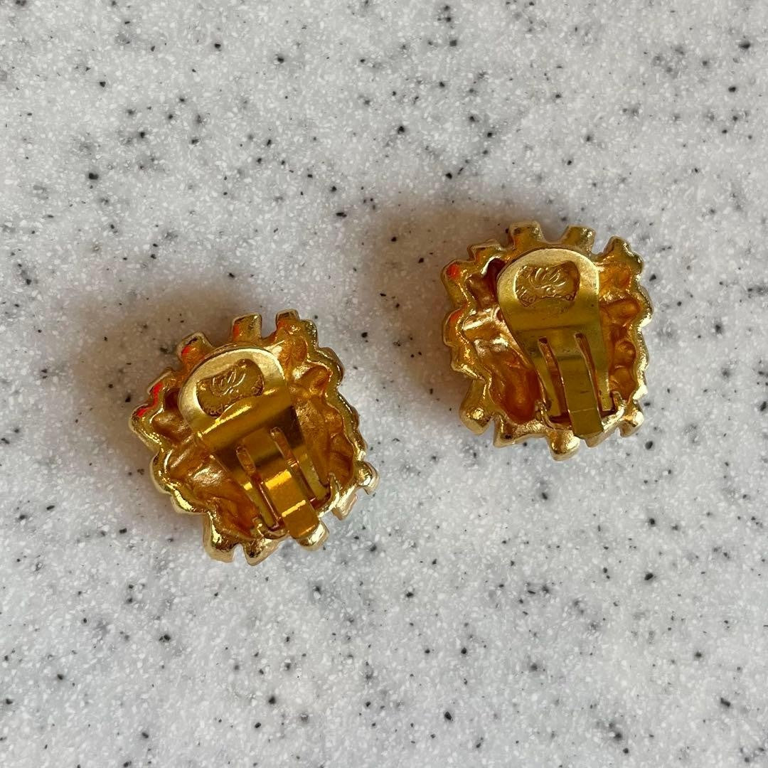 Christian Lacroix Vtg Logo Motif Gold Clip On Earrings 2.5x2cm 1.0x0.8" Used
