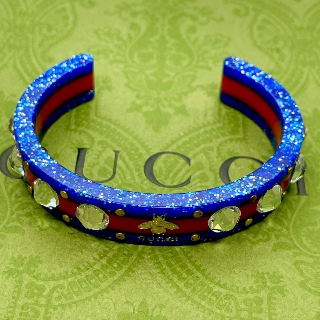 Rare GUCCI Bee Rhinestone Resin Cuff Bangle Bracelet L 15.5cm 6.1in Authentic