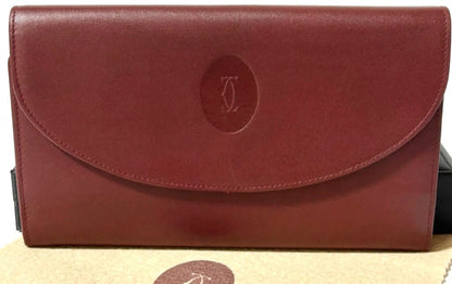 Cartier Must de Cartier Tri-Fold Long Wallet Bordeaux Leather 7.5x4.5x1" Used