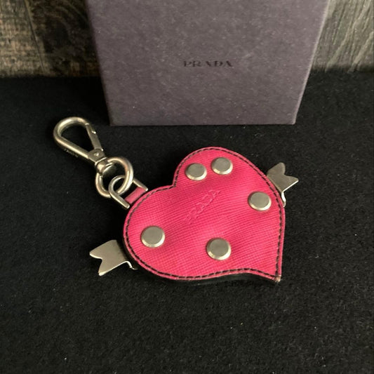 PRADA Pink Saffiano Leather Heart Bag Key Charm Key Chain