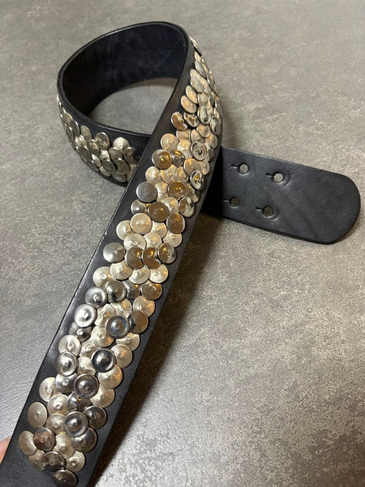 Roberto Cavalli Studded Black Leather Double Pin Wide Belt L 94cm 37in Excellent