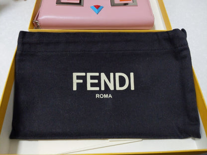 Authentic FENDI Monster Bag Bugs Eye Pink Calfskin Long Wallet Used Excellent