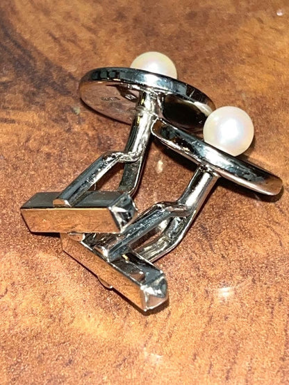 MIKIMOTO Mother of Pearl Akoya Pearl Cufflinks Silver 925 0.6in Men Authentic