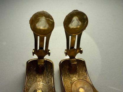 Vintage Christian Dior Trotter Clip On Gold Tone Earrings iconic monogram design