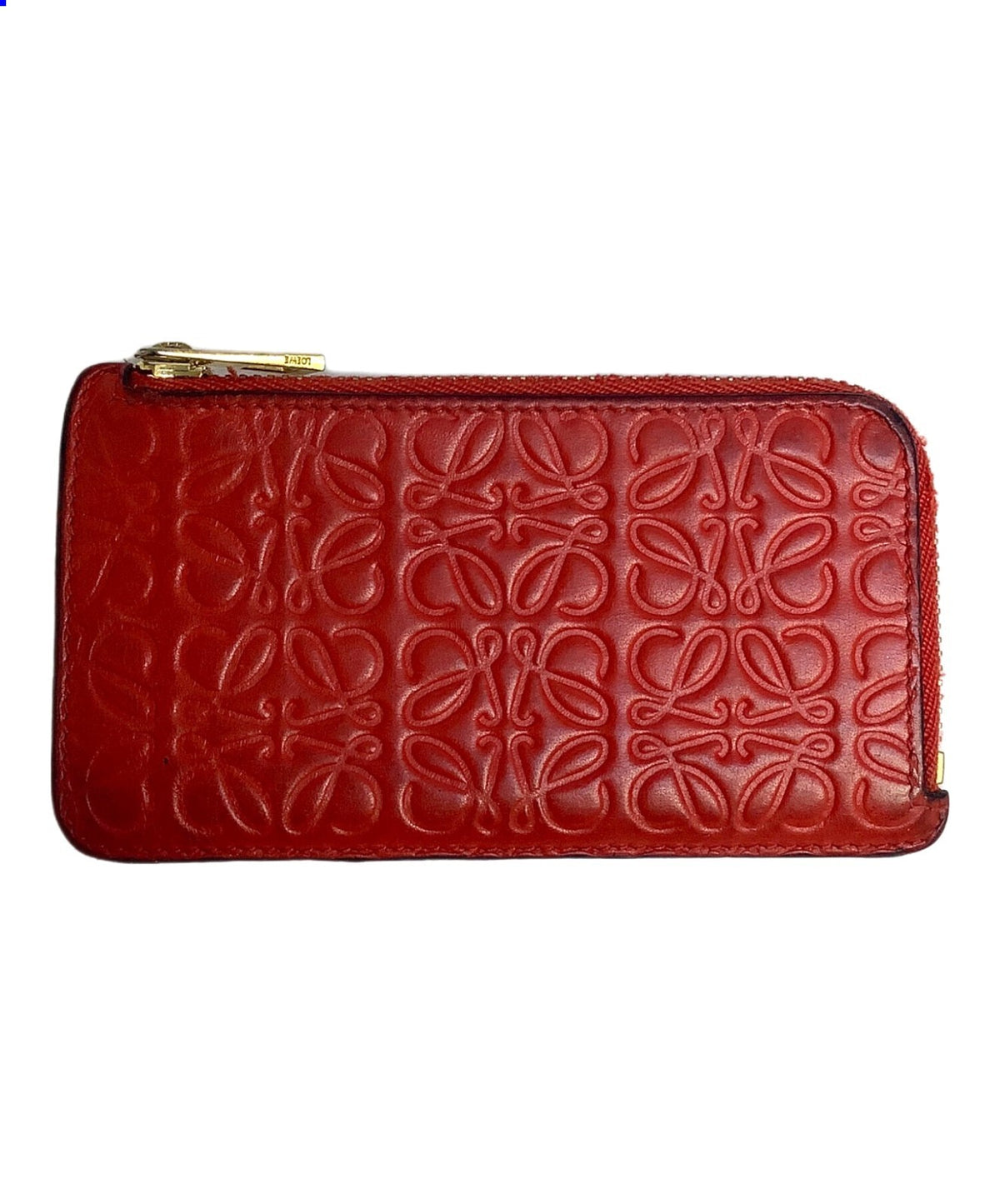 LOEWE Anagram Coin Case Card Holder Red Leather Gold HW Spain 12cm Zip Pouch