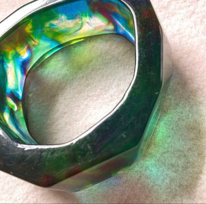 Christian Lacroix Vtg Acrylic Bangle Bracelet Clear Wide 3cm 1.2" Dia 9cm Used