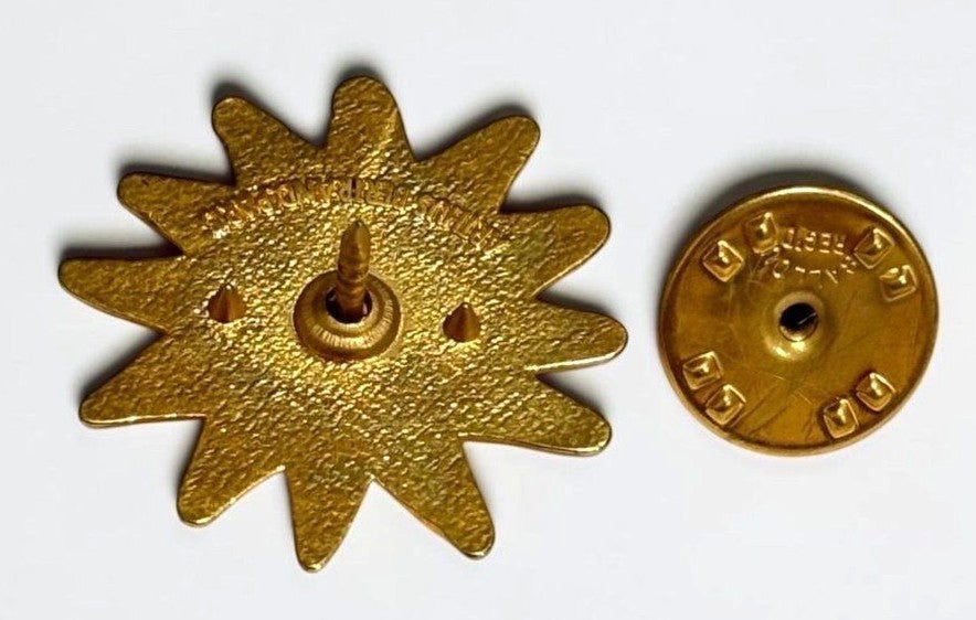 Christian Lacroix Sun Pin Brooch Gold Tone Vintage Badge Lapel Pin France Made