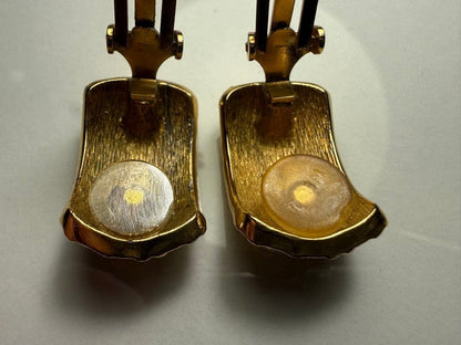 Vintage Christian Dior Trotter Clip On Gold Tone Earrings iconic monogram design