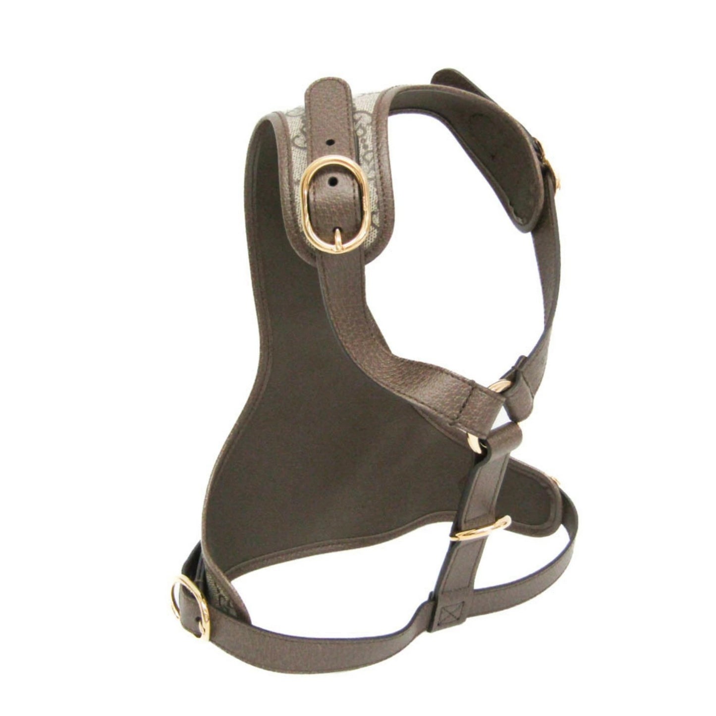Gucci Auth GG Supreme 692964 Dog Harness PVC Leather Beige Dark Brown Used
