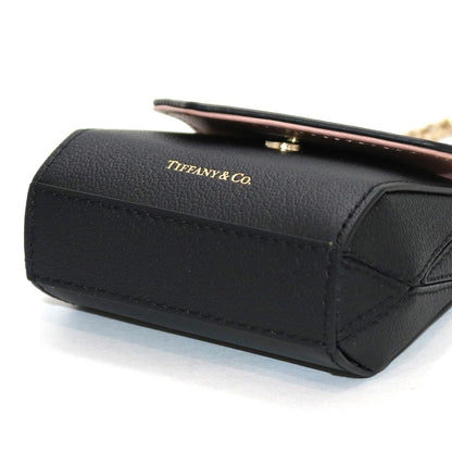Near Mint Tiffany & Co Leather T Nano Mini Bag Pouch Black Gold Tone Chain