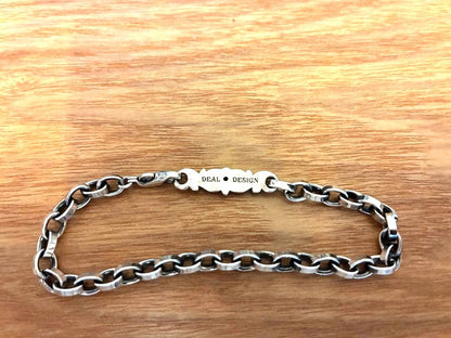 DEAL DESIGN 925 Sterling Silver Chain Bracelet Red Stone Scrollwork Used Japan