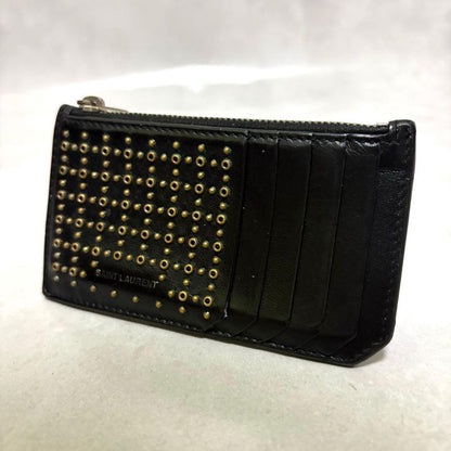 SAINT LAURENT Black Leather Studs Logo Fragment Case Card Case Coin Case