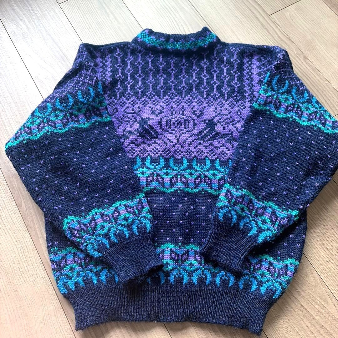 DALE OF NORWAY Nordic Fair Isle Knit Sweater Men's Purple Blue Wool Norway S