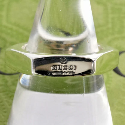 GUCCI Hexagon Trademark Logo Nut Ring Silver 925 Size 60 US 9.25 Used Rare