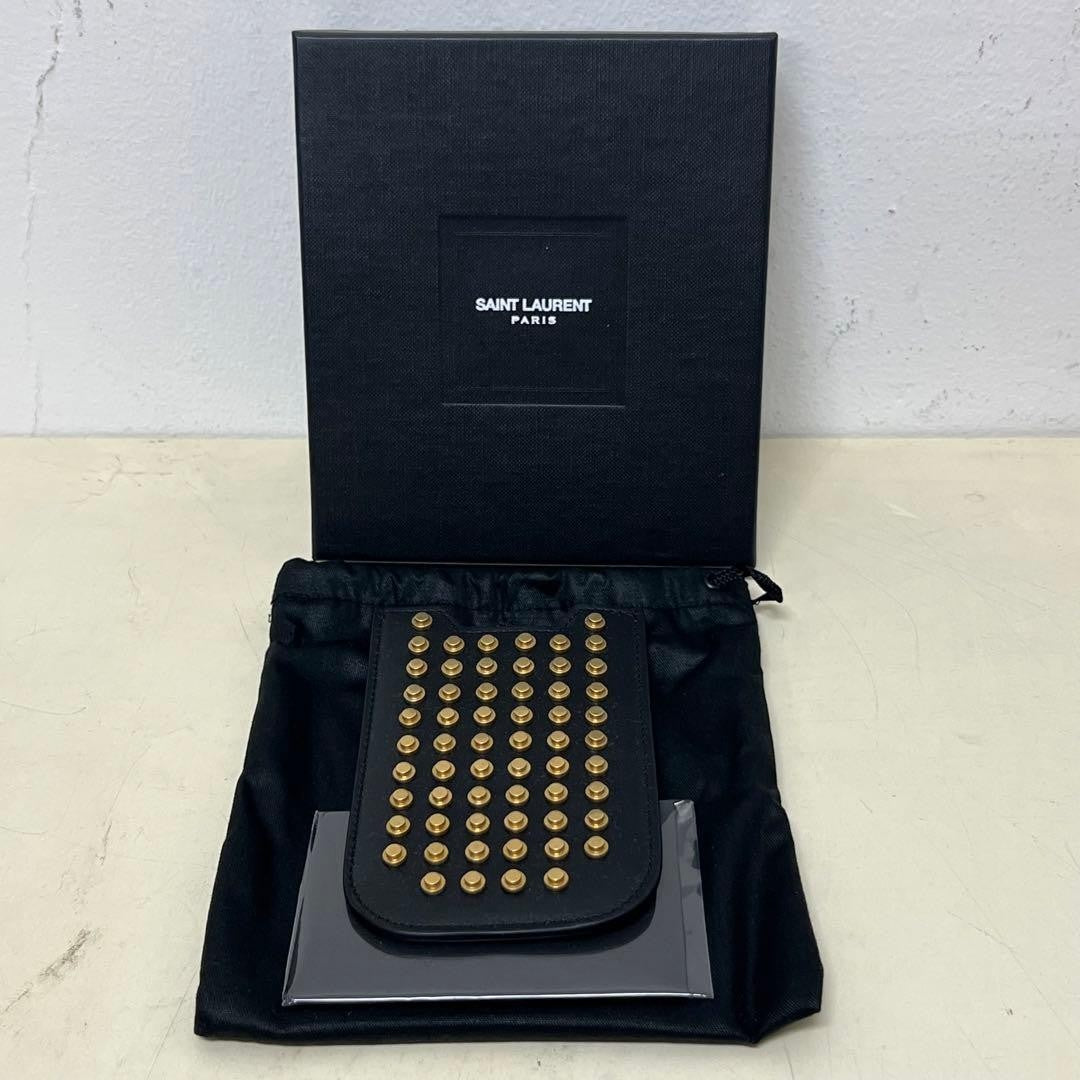 Rare Saint Laurent Studded Black Leather Card Case Hedi Slimane era