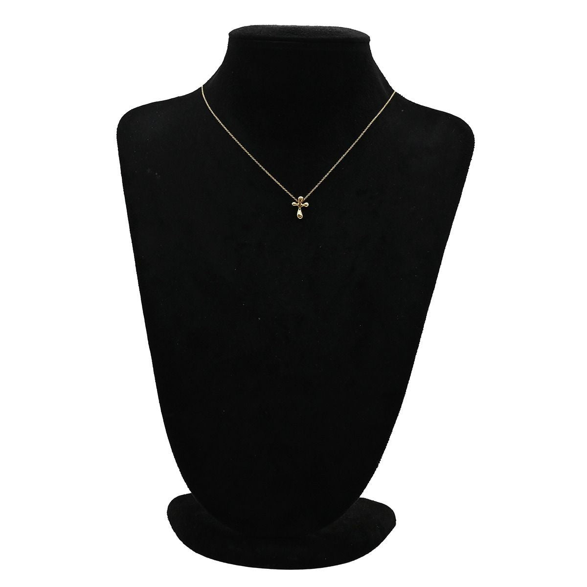 Auth Tiffany & Co 18K Yellow Gold Cross Pendant Necklace Elsa Peretti L 40.5cm