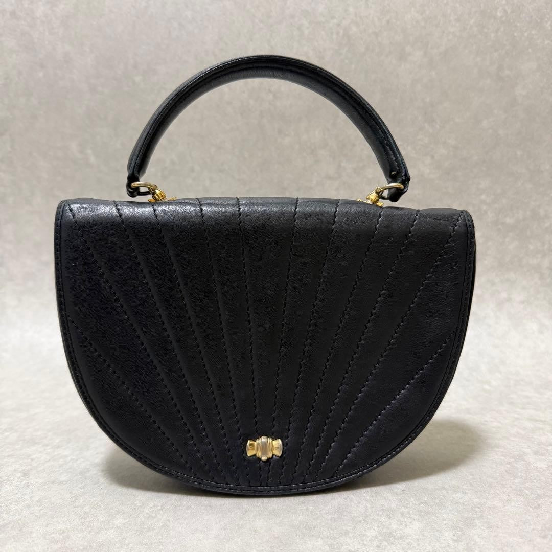 Tiffany & Co Half Moon Black Quilted Leather Handbag Top Handle Gold Hardware