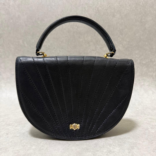Tiffany & Co Half Moon Black Quilted Leather Handbag Top Handle Gold Hardware