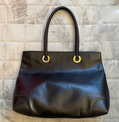 Tiffany & Co Black Leather Tote Shoulder Bag Gold Hardware 41x30x15cm