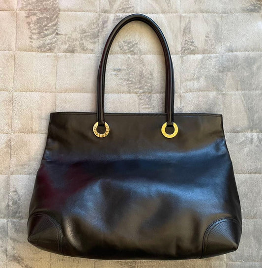 Tiffany & Co Black Leather Tote Shoulder Bag Gold Hardware 41x30x15cm