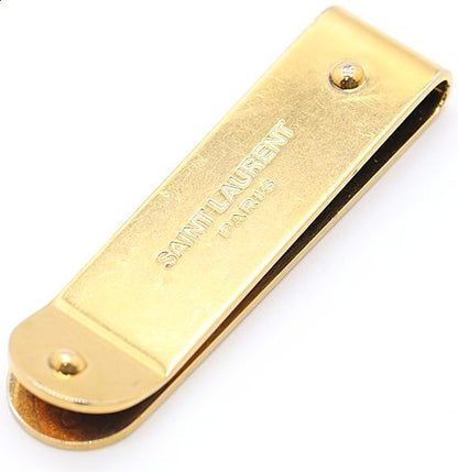 Saint Laurent Paris Money Clip Gold Tone Brass Men Women Authentic Unisex Used