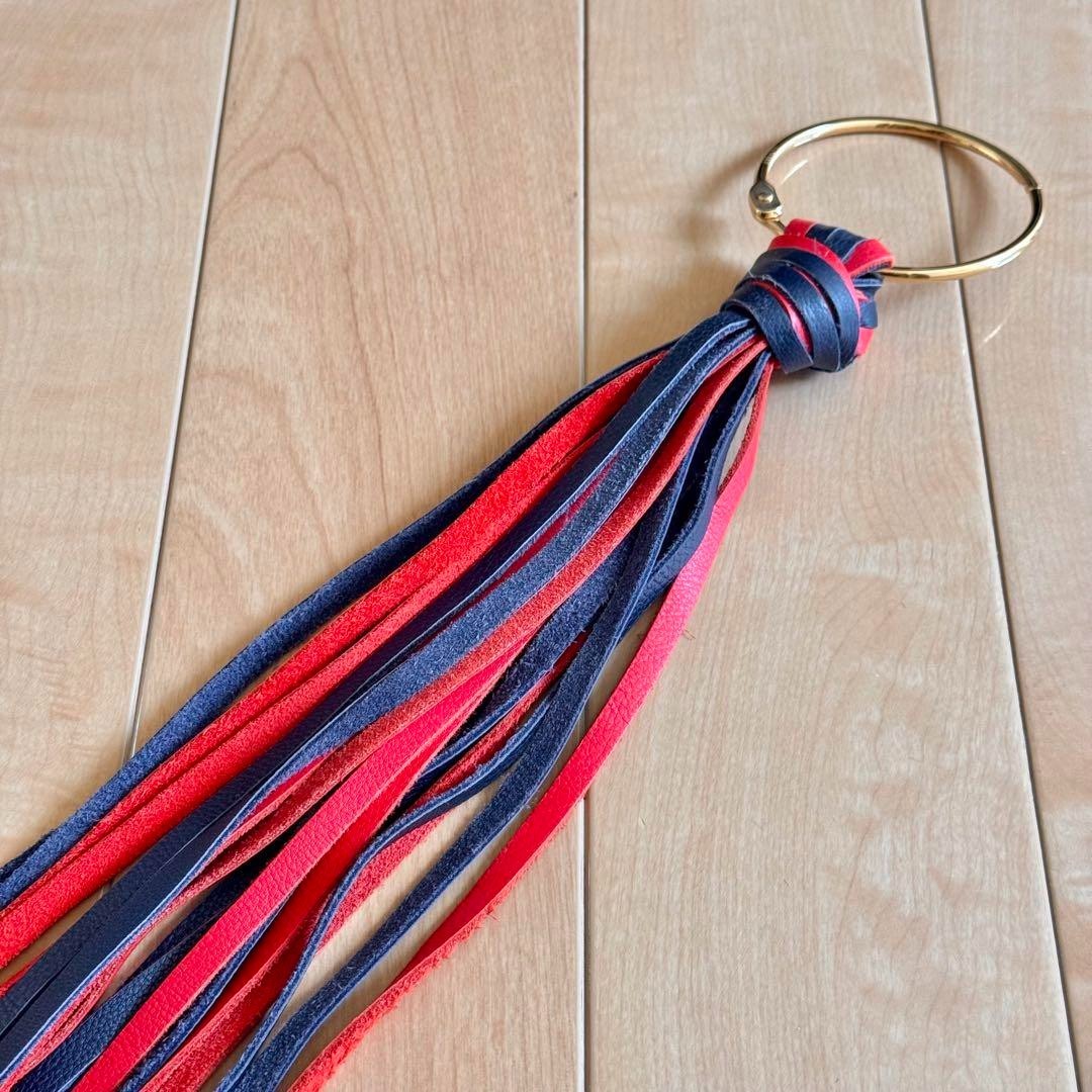 Rare Loewe Red Blue Black Leather Tassel Charm Bag Charm Key Ring Used Japan