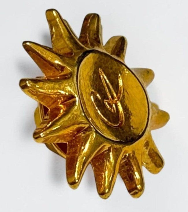 Christian Lacroix Sun Pin Brooch Gold Tone Vintage Badge Lapel Pin France Made