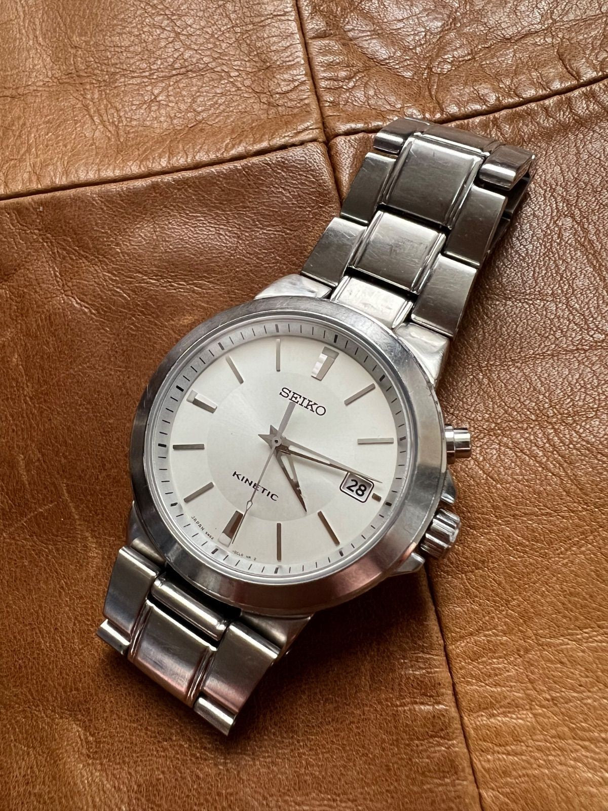 Seiko Kinetic 5M62 0BD0 Auto Quartz Analog Date Watch Men Working From Japan