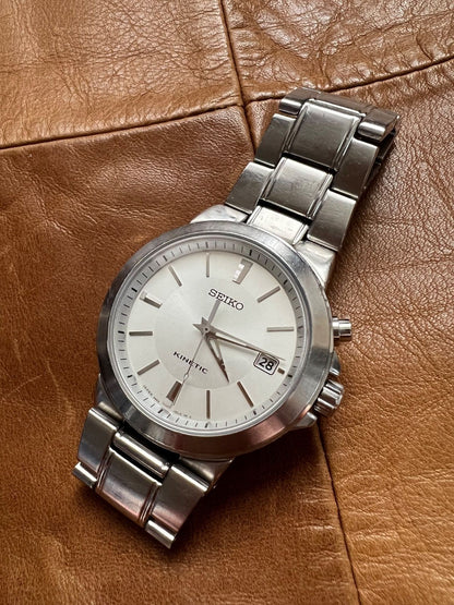 Seiko Kinetic 5M62 0BD0 Auto Quartz Analog Date Watch Men Working From Japan
