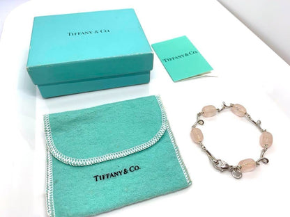 Tiffany & Co Silver 925 Pink Rose Quartz Bead Twist Link Bracelet 18.2cm 7.1"