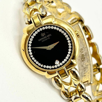 Vintage Raymond Weil GENEVE 9954 18K Gold Plated Rhinestone Wristwatch Women