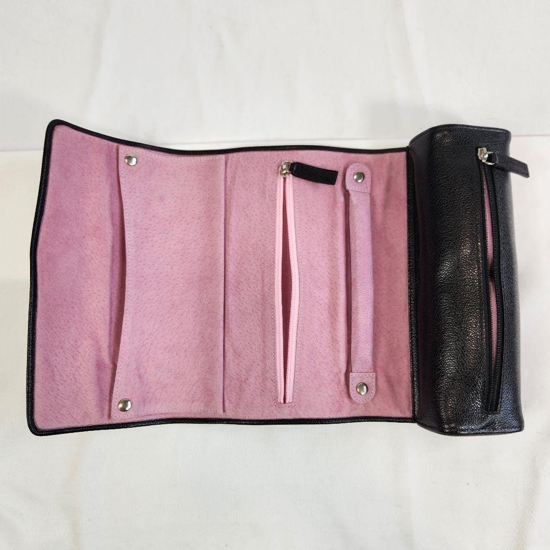 Excellent Rare Bvlgari Black Leather Accessories Jewelry Case Travel Portable