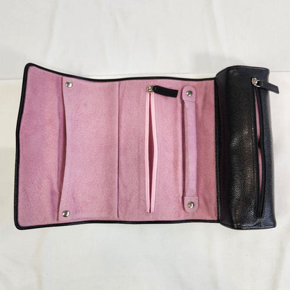 Excellent Rare Bvlgari Black Leather Accessories Jewelry Case Travel Portable