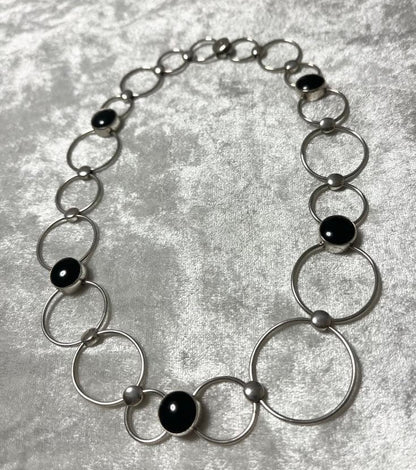 Rare Georg Jensen Sterling Silver 925 Onyx Round Chain Necklace Choker Vintage