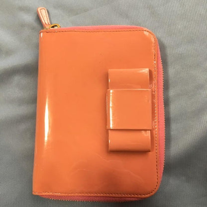 MIU MIU Patent Leather Organizer Cover Ribbon Pink Orange Bow Gold HW