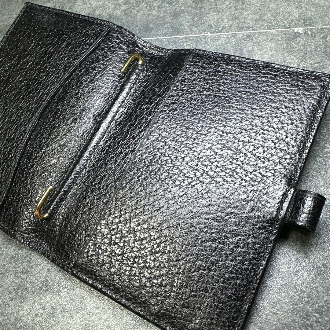 GUCCI Mini Notebook Memo Pad Cover Case Black Leather Pen Loop 8x10.5cm Vintage