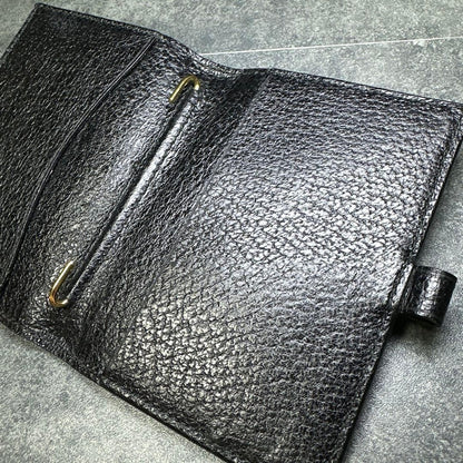 GUCCI Mini Notebook Memo Pad Cover Case Black Leather Pen Loop 8x10.5cm Vintage
