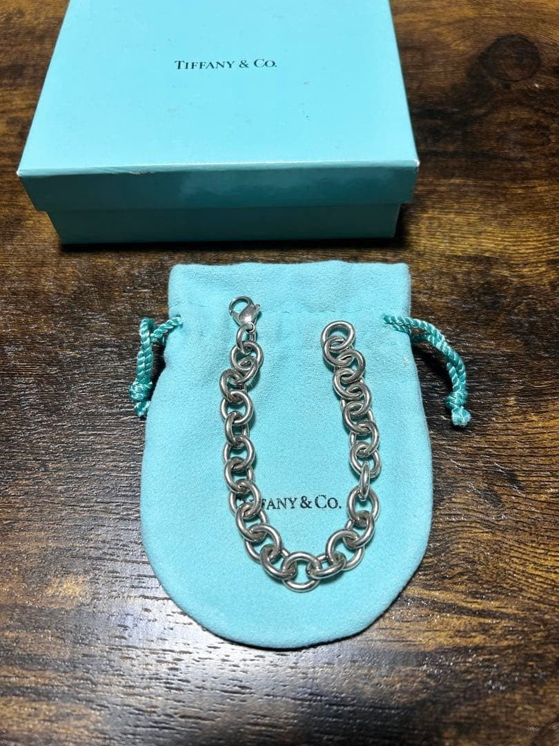 Tiffany & Co. Silver 925 Round Donut Chain Link Bracelet L 17cm 6.7in W/Box
