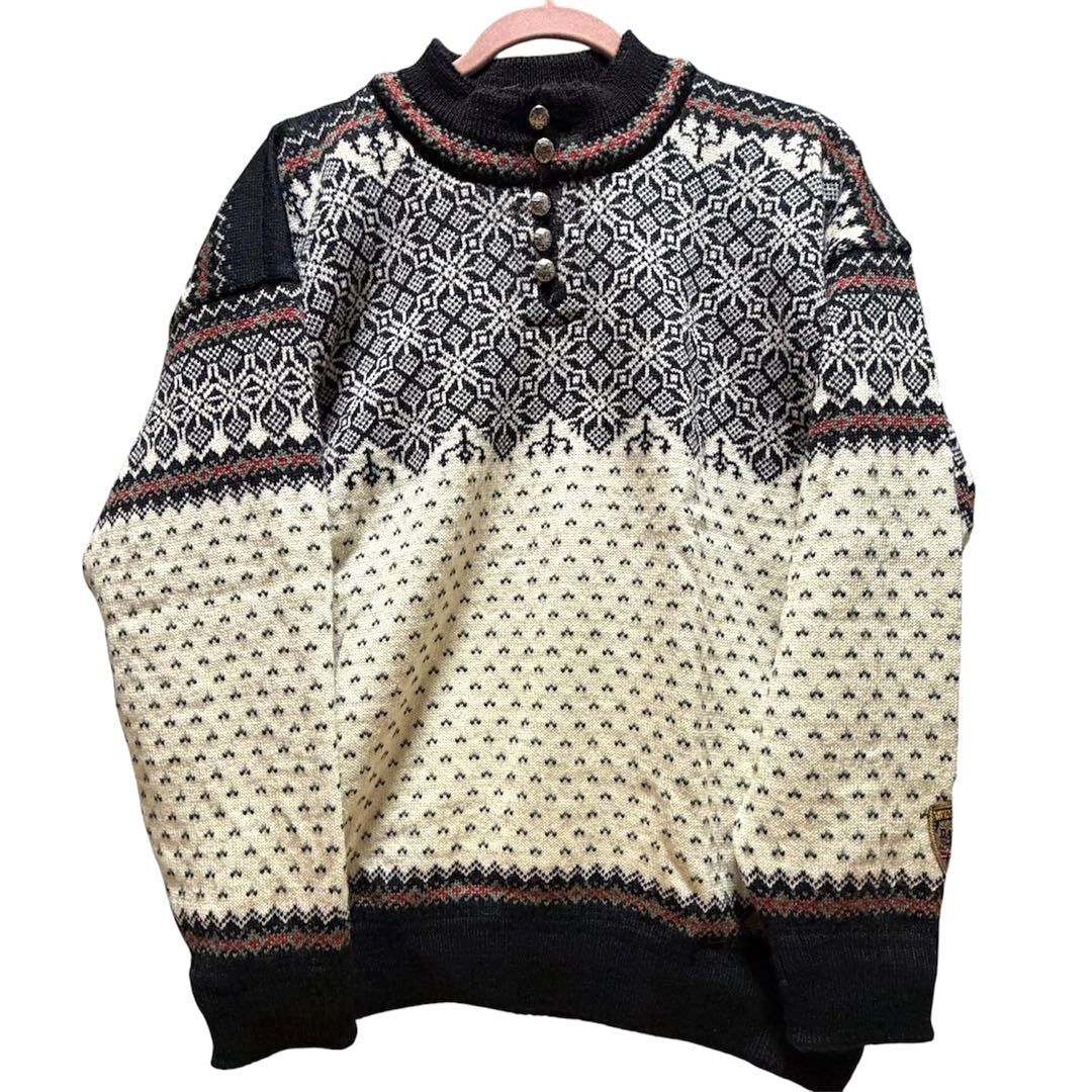 DALE OF NORWAY Nordic Sweater Wool Knit Black Cream Snowflake Pattern Men's M