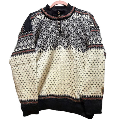 DALE OF NORWAY Nordic Sweater Wool Knit Black Cream Snowflake Pattern Men's M