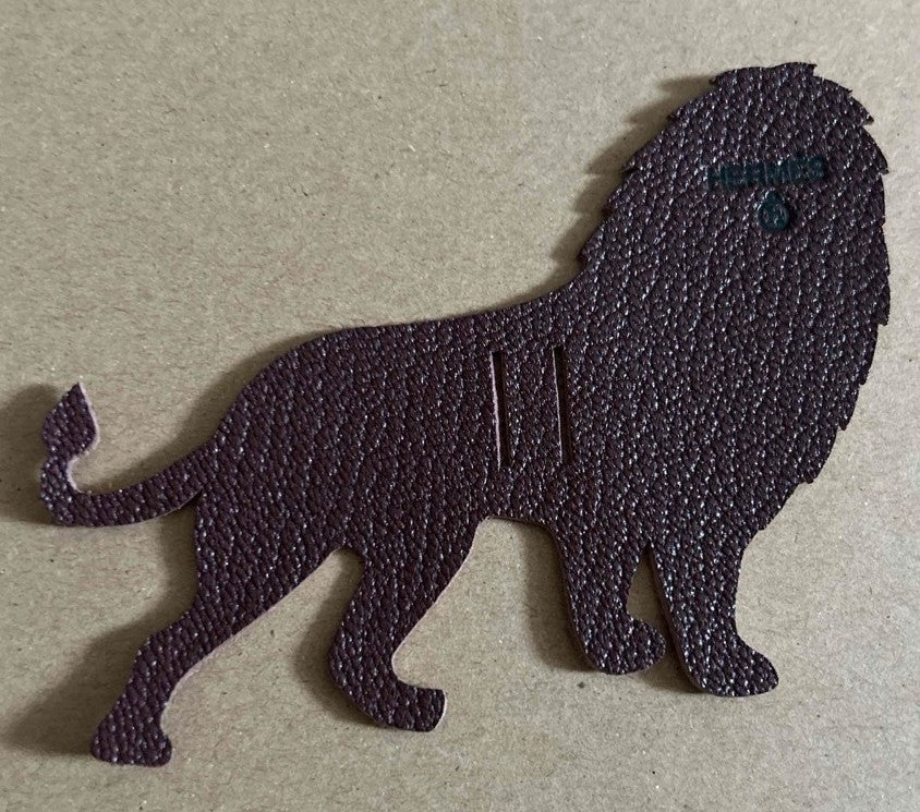 HERMES Petit Ash Lion Leather Charm Patch Brown Goatskin Motif Accessory
