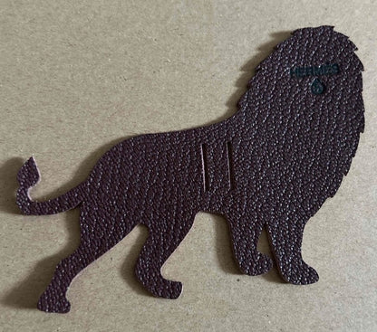 HERMES Petit Ash Lion Leather Charm Patch Brown Goatskin Motif Accessory