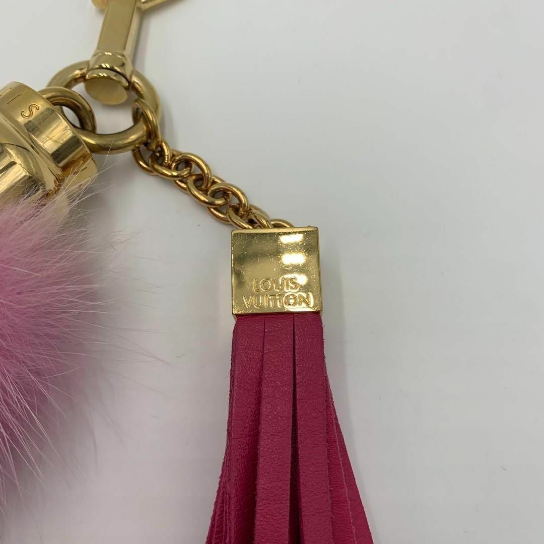 Louis Vuitton Authentic Foxy Pompom Fox Fur Bag Charm Pink 46 cm 18.1" Used