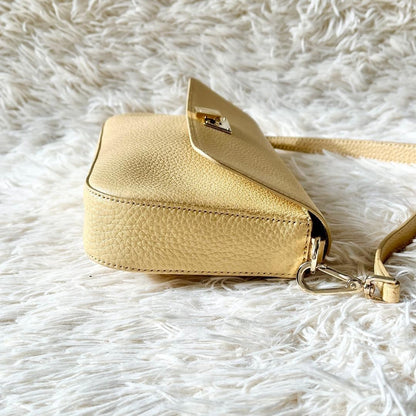 Tiffany & Co Gold Hardware Beige Leather Mini Handbag Top Handle Near Mint