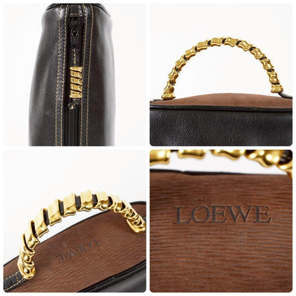 Rare LOEWE Velazquez Black Leather Hand Bag Clutch Gold Hardware Excellent